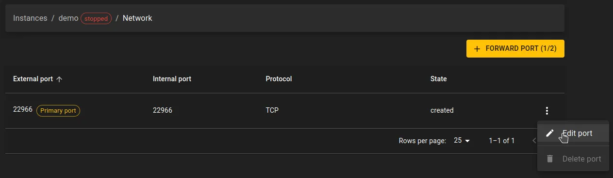 Edit primary port context menu