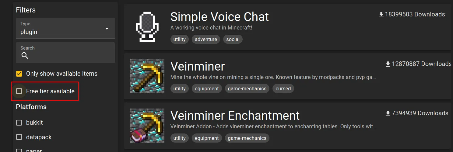 Uncheck free tier available