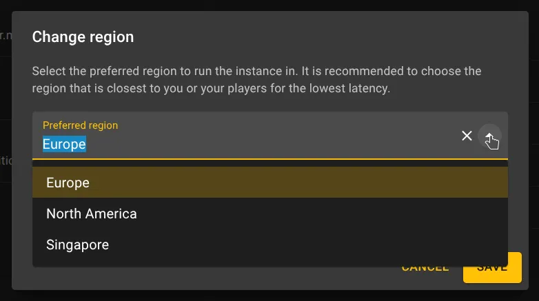 Select region