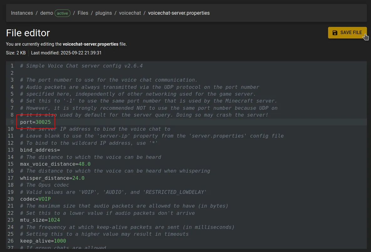 Change port in Simple Voice Chat config