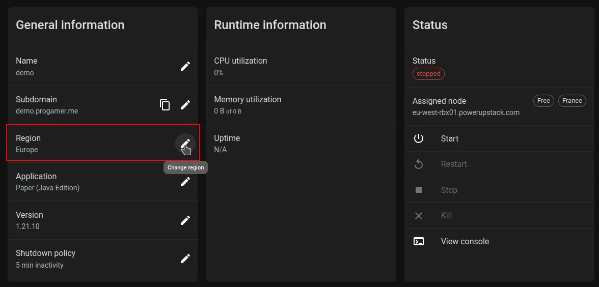 Edit instance region