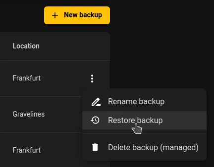 Restore backup context menu
